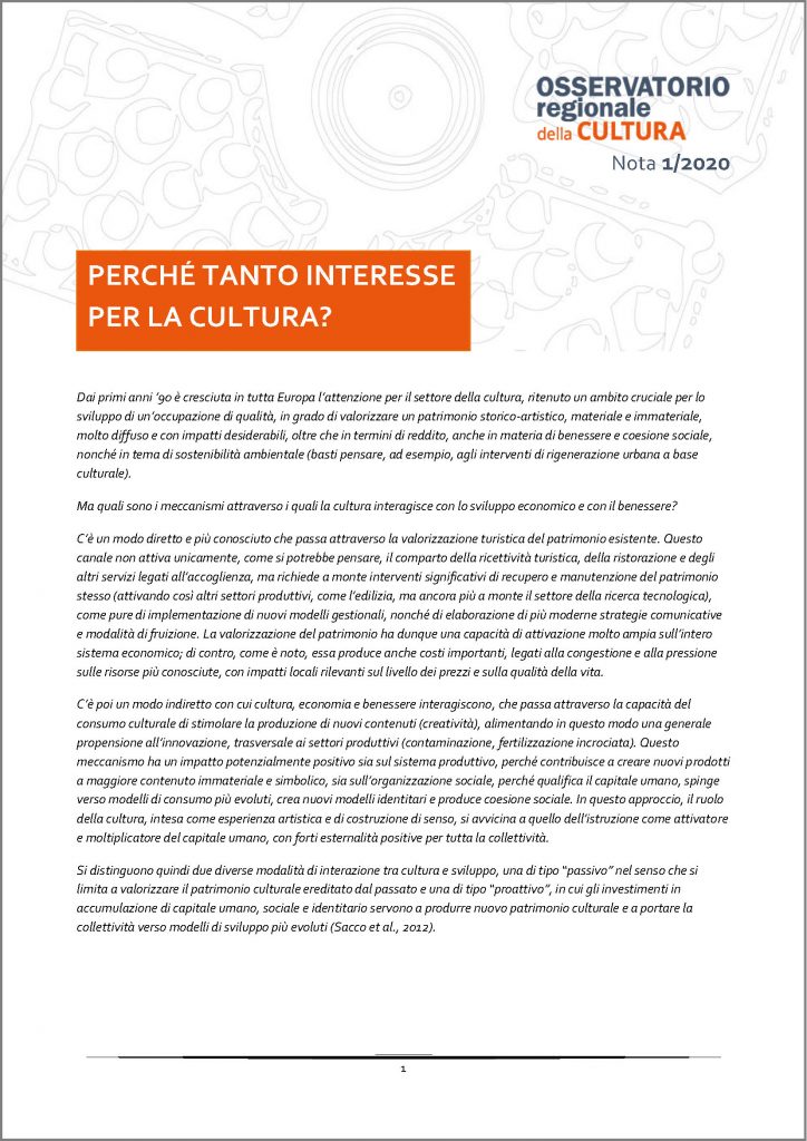 cover Nota 1_2020 Osservatorio regionale della Cultura