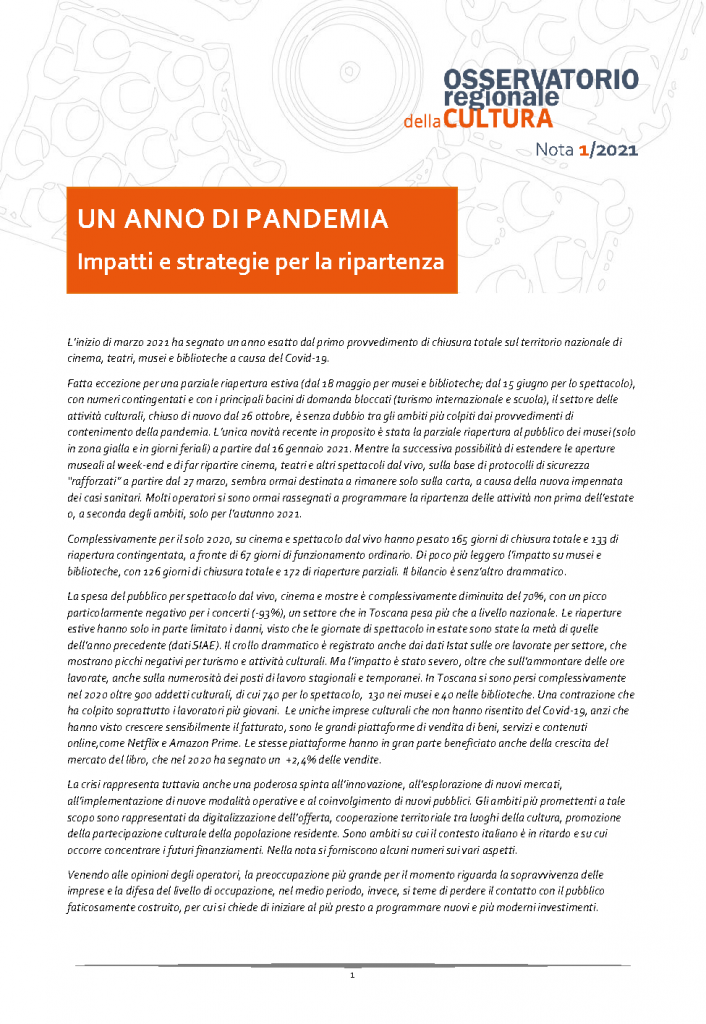 Nota 1_2021 Osservatorio regionale della Cultura