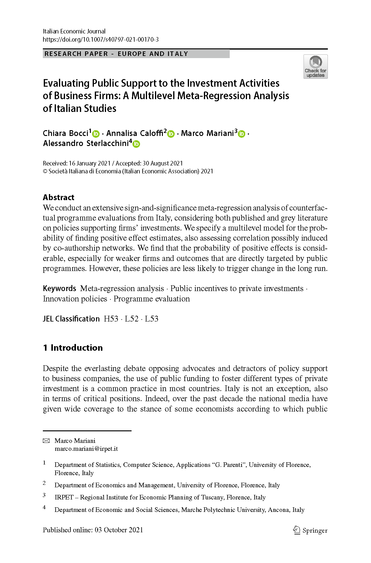 Articolo Bocci_Caloffi_Mariani 3.10.2021 Italian Economic Journal Springer