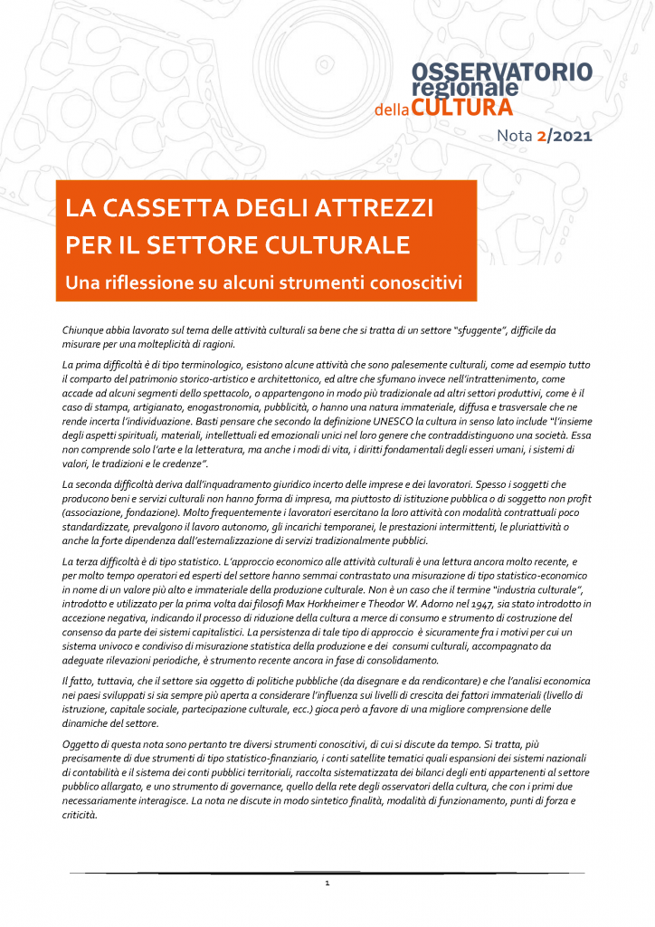 Nota 2_2021 Osservatorio regionale della Cultura