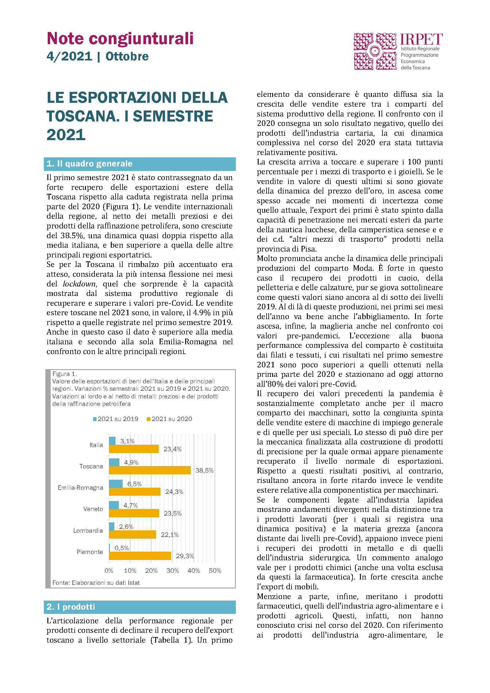 Nota congiunturale 4.2021 export ottobre