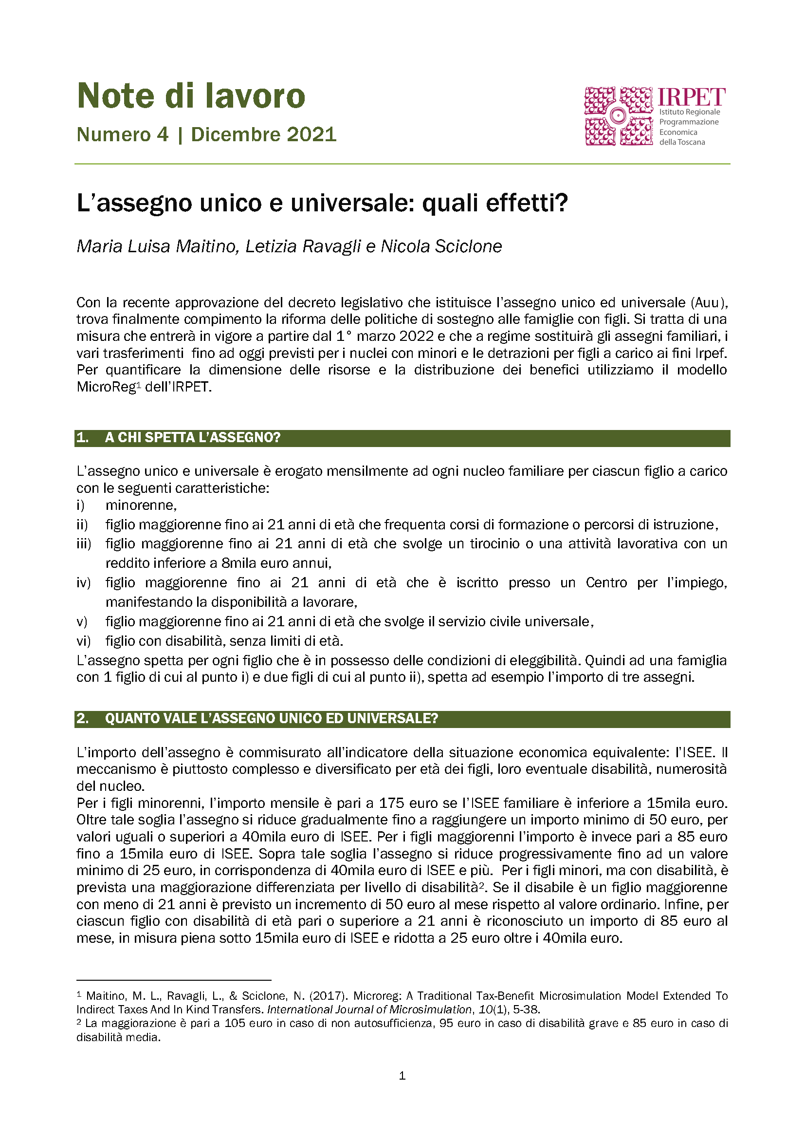 Note di lavoro 4.2021