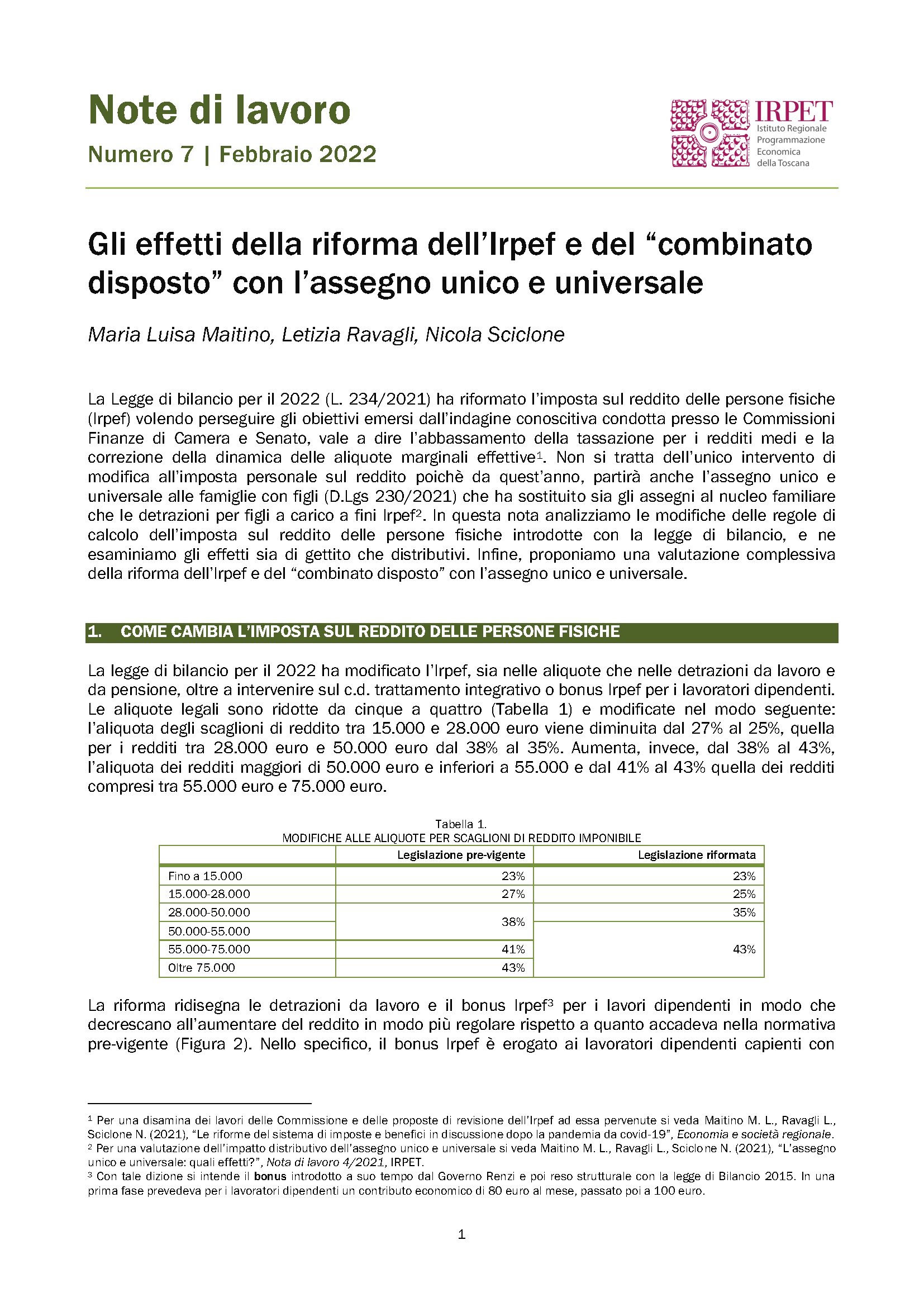 Nota di lavoro 7.2022 febbraio