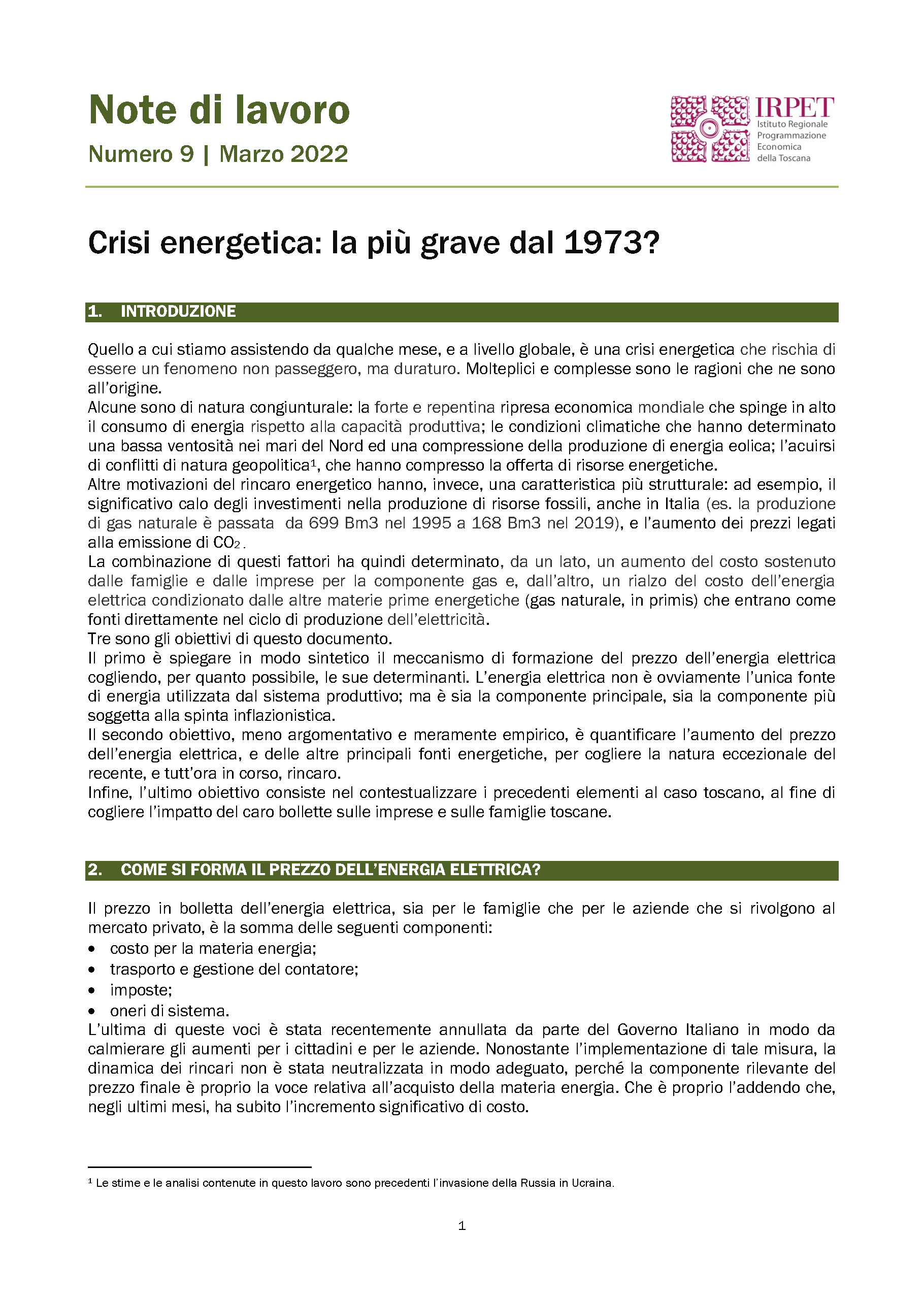 Nota di lavoro 9.2022 marzo_energia