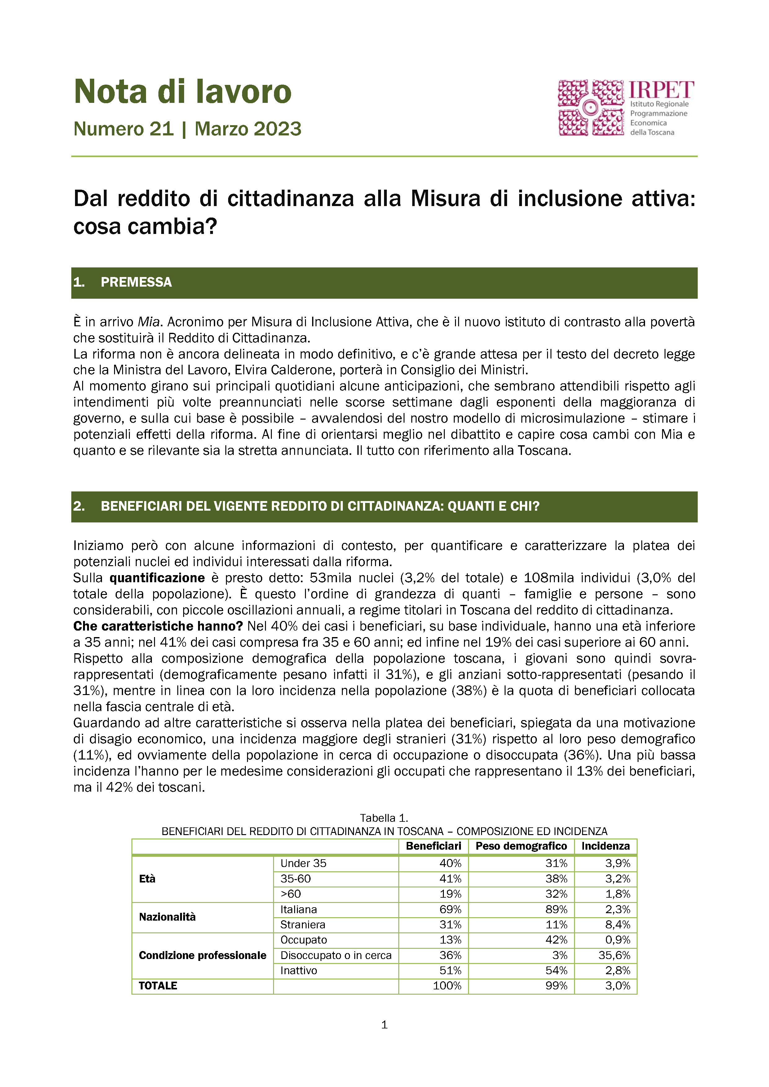 Nota di lavoro 21-2023 Redd_citt_MIA