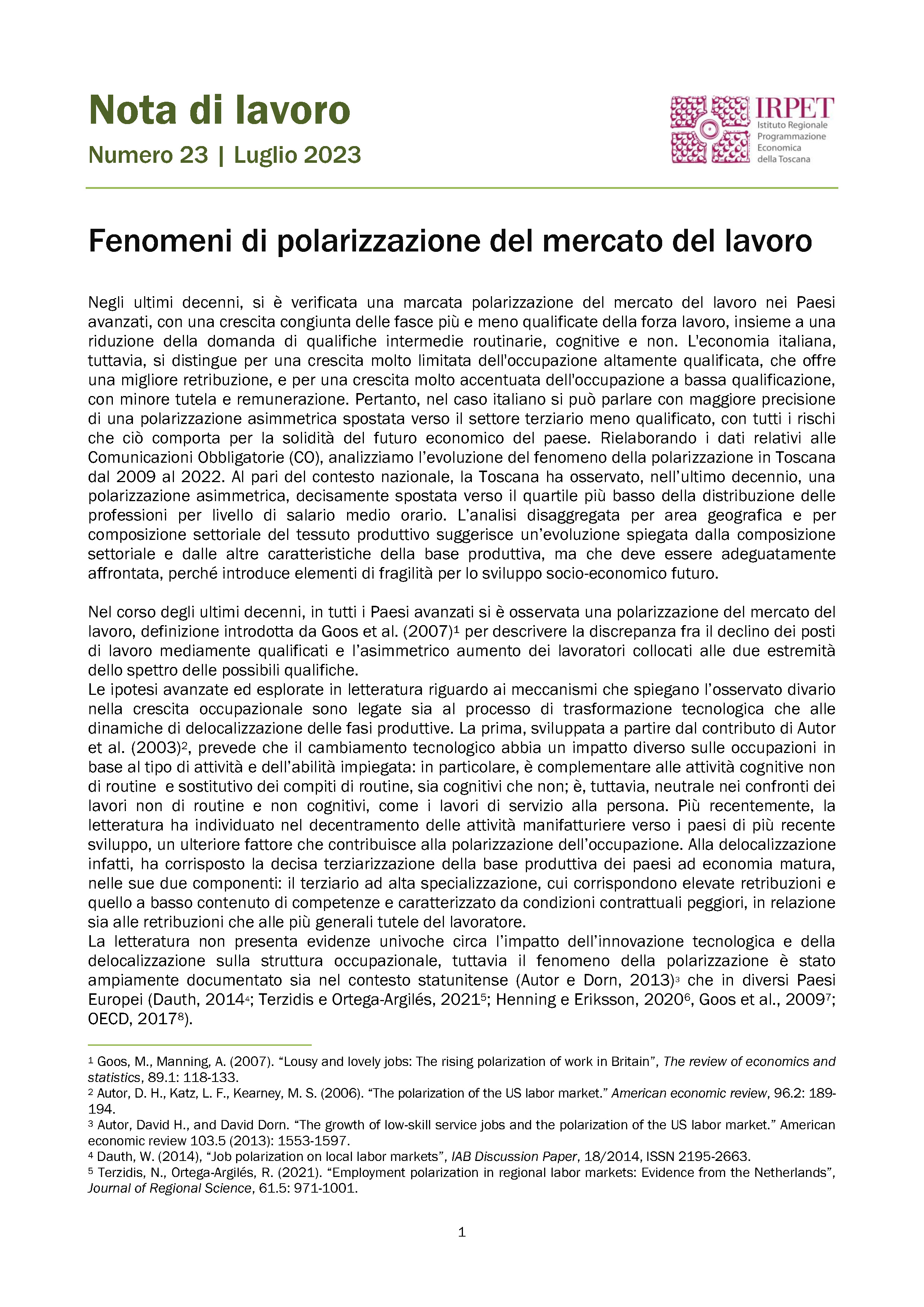 Nota di lavoro 23_2023 polarizzazione MDL Valentini