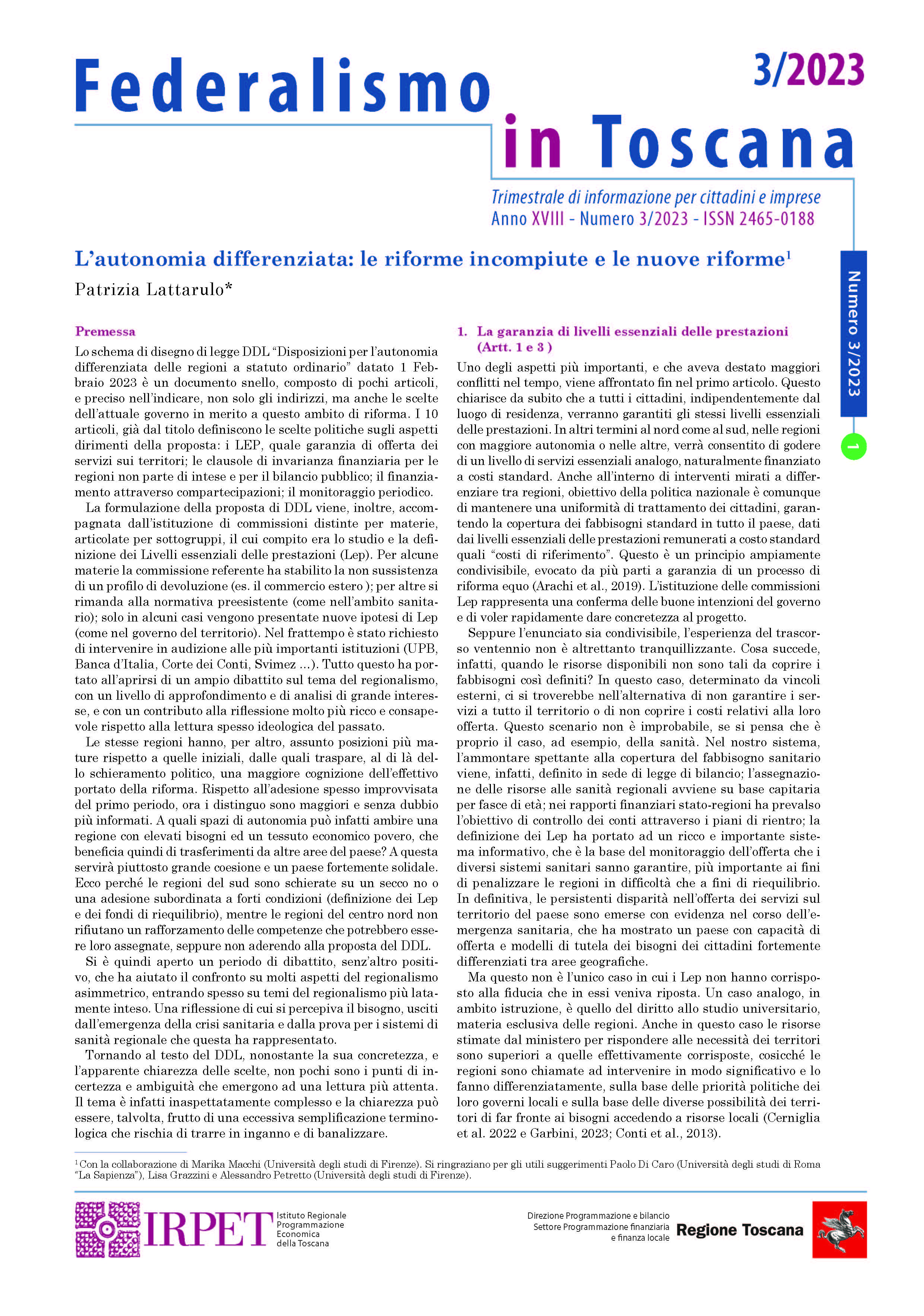 Federalismo in Toscana 3_2023